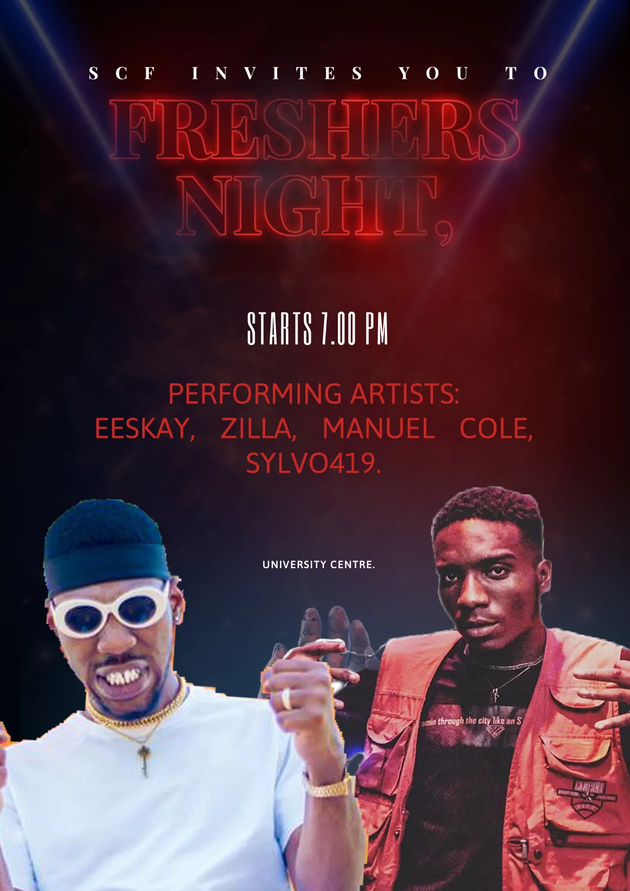 Event poster for Freshers Night.